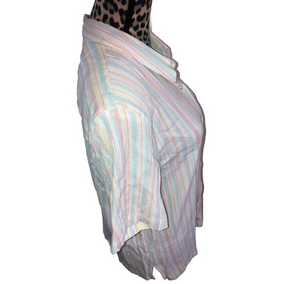 alfred dunner Top Blouse L 18 Stripes Multicolored Button Up Collared Artsy - Picture 3 of 5